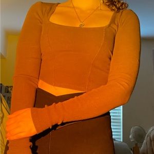 brown corset long sleeve shirt